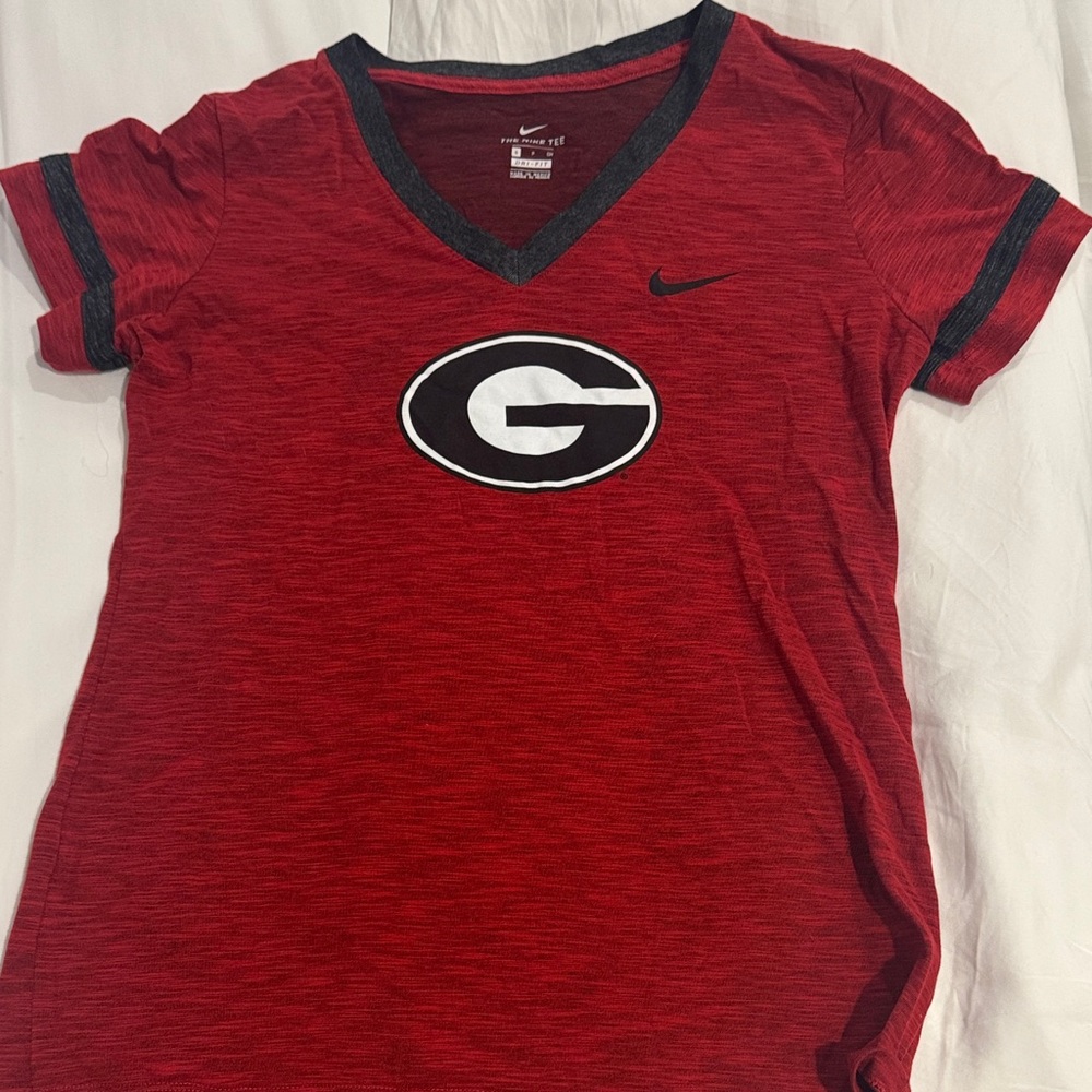UGA shirt-Nike Red V-Neck T-Shirt with Georgia Logo